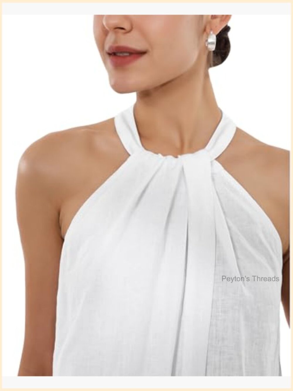 100% Linen Halter Neck A-Line Midi Sundress Sleeveless - Picture 3 of 7